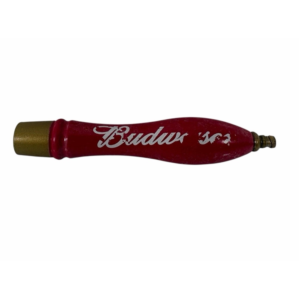 Vintage Budweiser Anheuser Busch Red Double Sided Wooden Beer Tap Handle 5"
